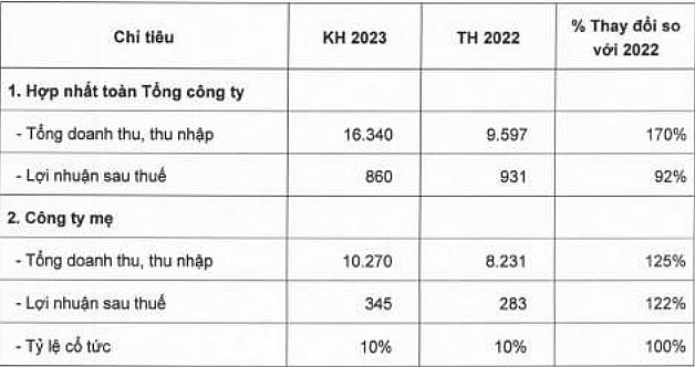 Các chỉ tiêu trong năm 2023 của Vinaconex (đơn vị: Tỷ đồng)