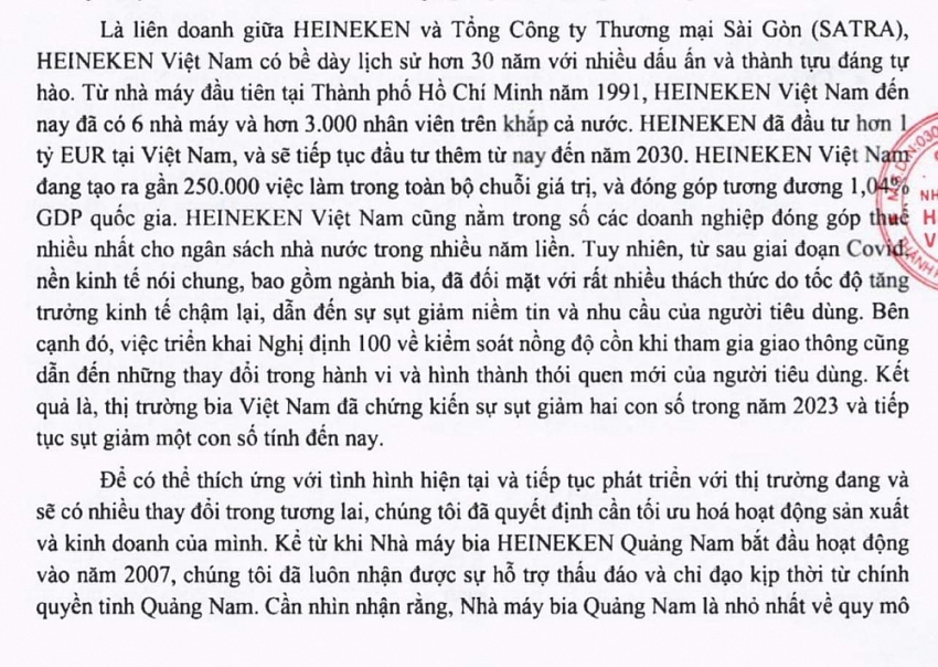 Từng đóng ngân sách ngàn tỷ, nhà máy bia Heineken ở Quảng Nam thông báo dừng hoạt động