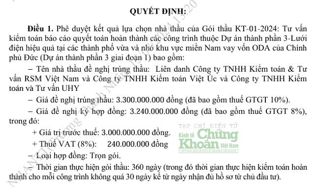 UHY trúng liên tiếp 2 gói thầu tại Ban QLDA Điện lực Miền Nam