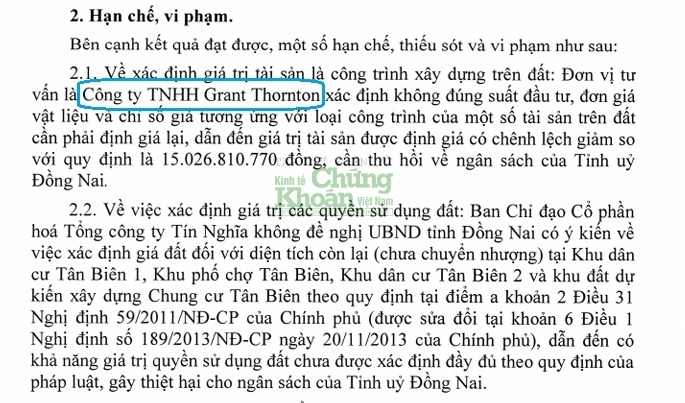 Trích Thông báo kết luận Thanh tra Chính phủ vừa công bố