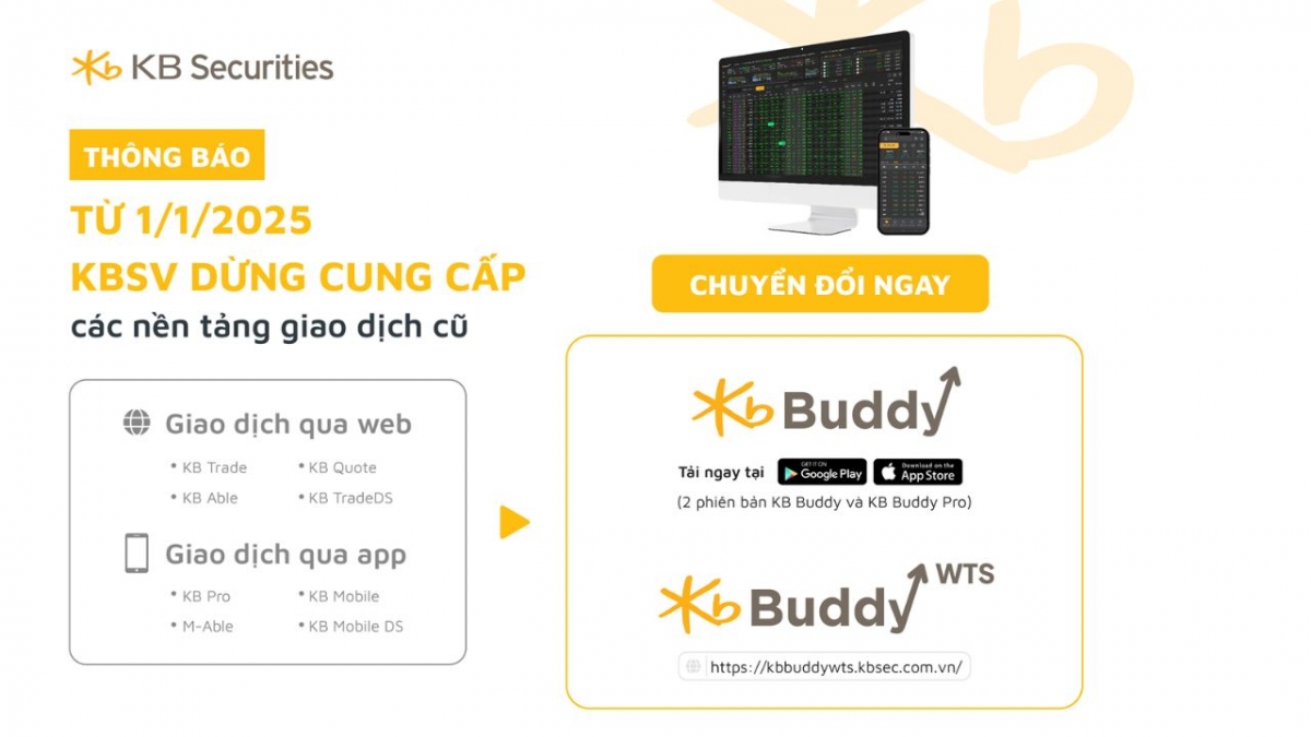 KBSV ngừng cung cấp dịch vụ trên các nền tảng giao dịch cũ từ ngày 1/1/2025