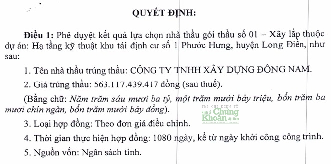 Công ty Đông Nam 'bất chiến tự nhiên thành' khi các đối thủ, trong đó có liên danh Bạch Đằng bị loại