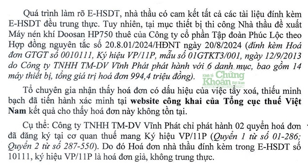 Công ty Xây dựng và Lắp máy Việt Nam thuộc hệ sinh thái Phúc Lộc bị phát hiện sử dụng hóa đơn giả và gian lận hồ sơ trong đấu thầu tại Hòa Bình