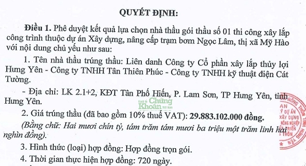 Tại gói thầu này, Công ty Tân Thiên Phúc đã chuyển nhượng toàn bộ khối lượng công việc cho đơn vị khác