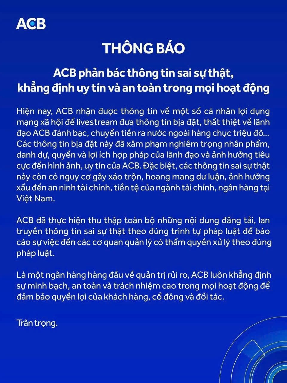 Chủ tịch ACB lên tiếng sau tin đồn: 