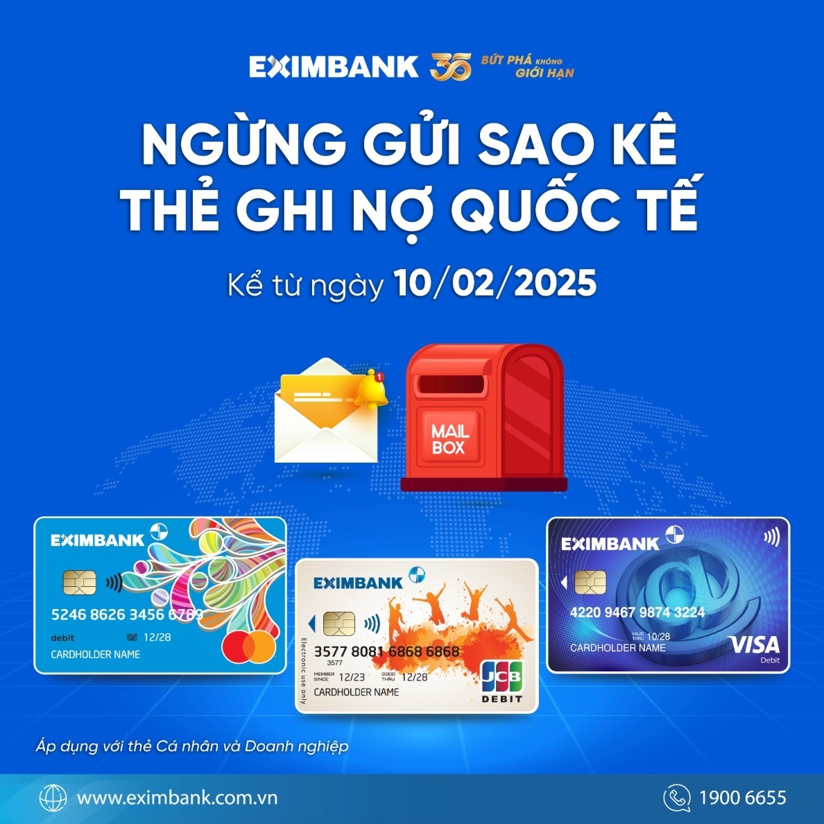 Eximbank sắp ngừng cung cấp sao kê thẻ tín dụng qua email và bưu điện