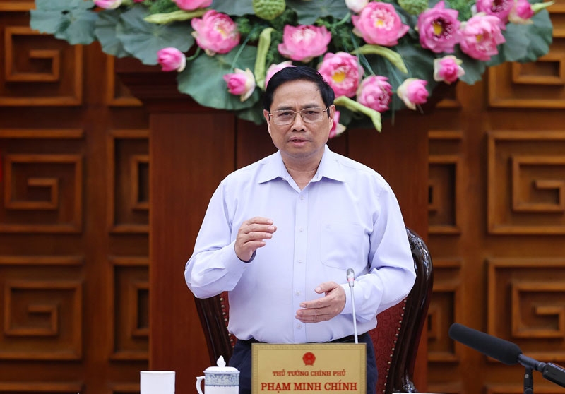 Thủ tướng Phạm Minh Chính phát biểu ý kiến tại cuộc họp. (Ảnh: DƯƠNG GIANG)
