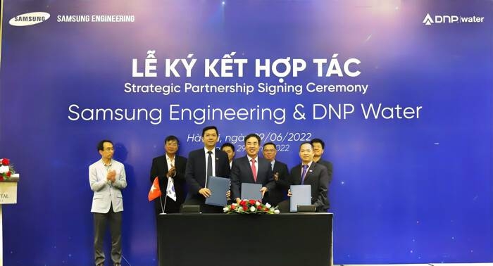 Toàn cảnh buổi lễ ký kết trở thành cổ đông chiến lược của Samsung Engineering và DNP Water. (Ảnh: DNP Water).