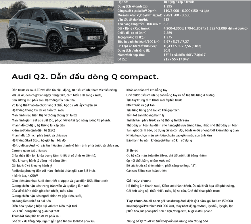 Giá lăn bánh xe ô tô Audi Q2 mới nhất tháng 7/2022