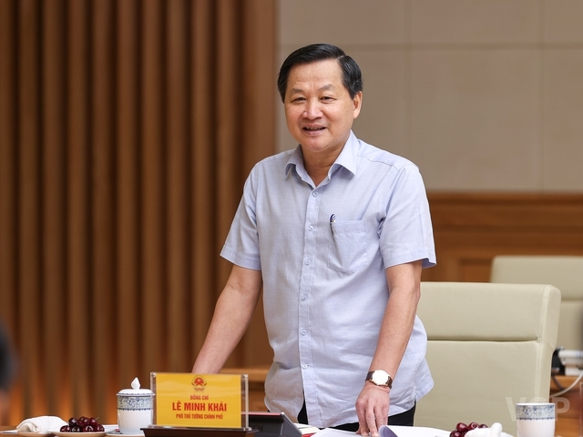 Phó Thủ tướng Chính phủ Lê Minh Khái phát biểu tại cuộc làm việc - Ảnh: VGP/Nhật Bắc