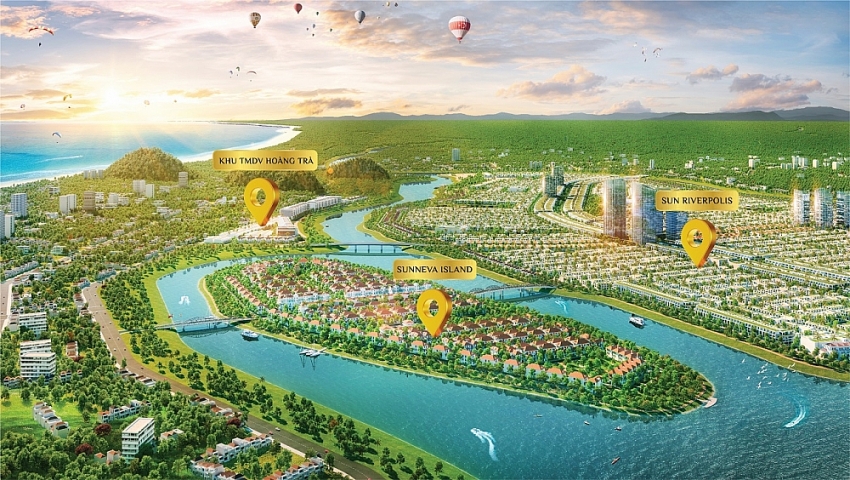 Quần thể dự án “Thành phố hội nhập” do Sun Property phát triển tại Đông Nam Đà Nẵng. Ảnh phối cảnh minh họa