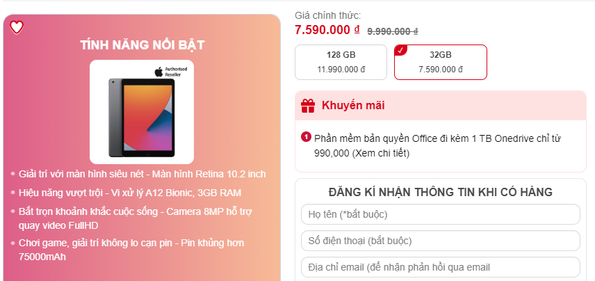 iPad Gen 8 32GB đang có mức giá tuyệt vời