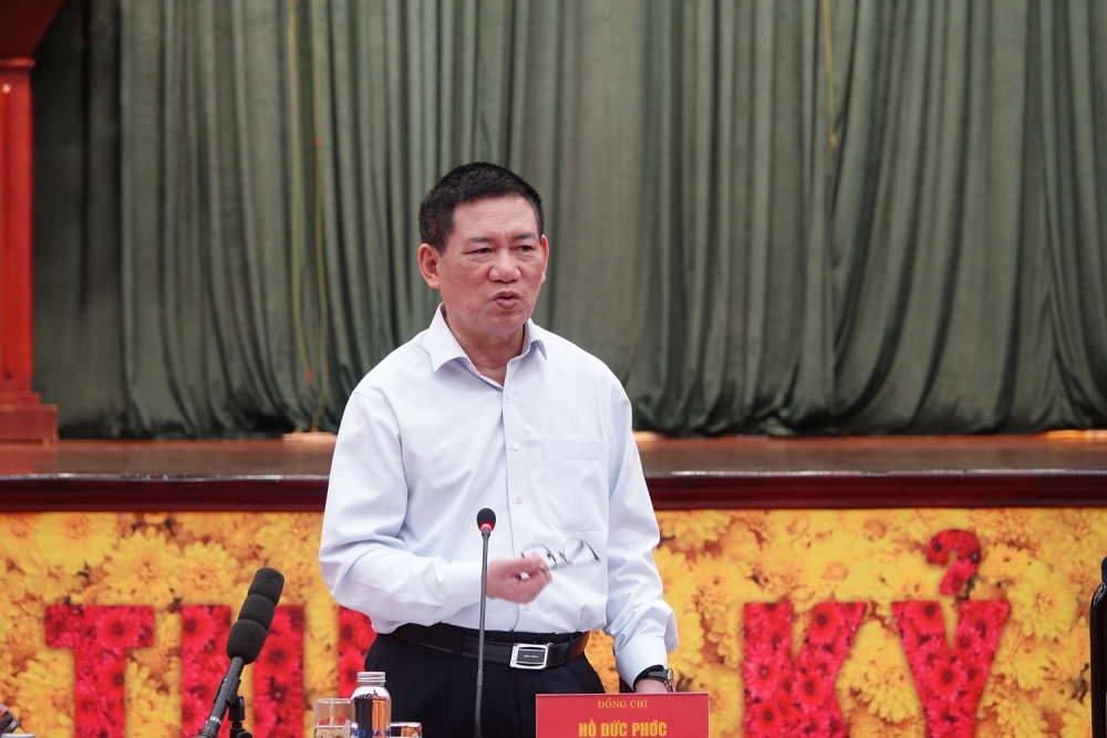 Bộ trưởng Bộ Tài chính Hồ Đức Phớc phát biểu tại buổi làm việc 