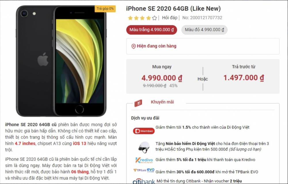 Giá iPhone SE 2020 ngày 25/11: Vẫn 