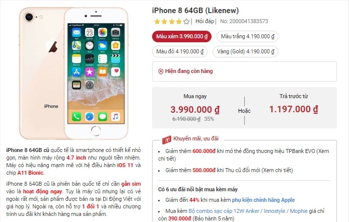Giá iPhone 8 mới nhất ngày 13/12: Rẻ chưa từng có cho 