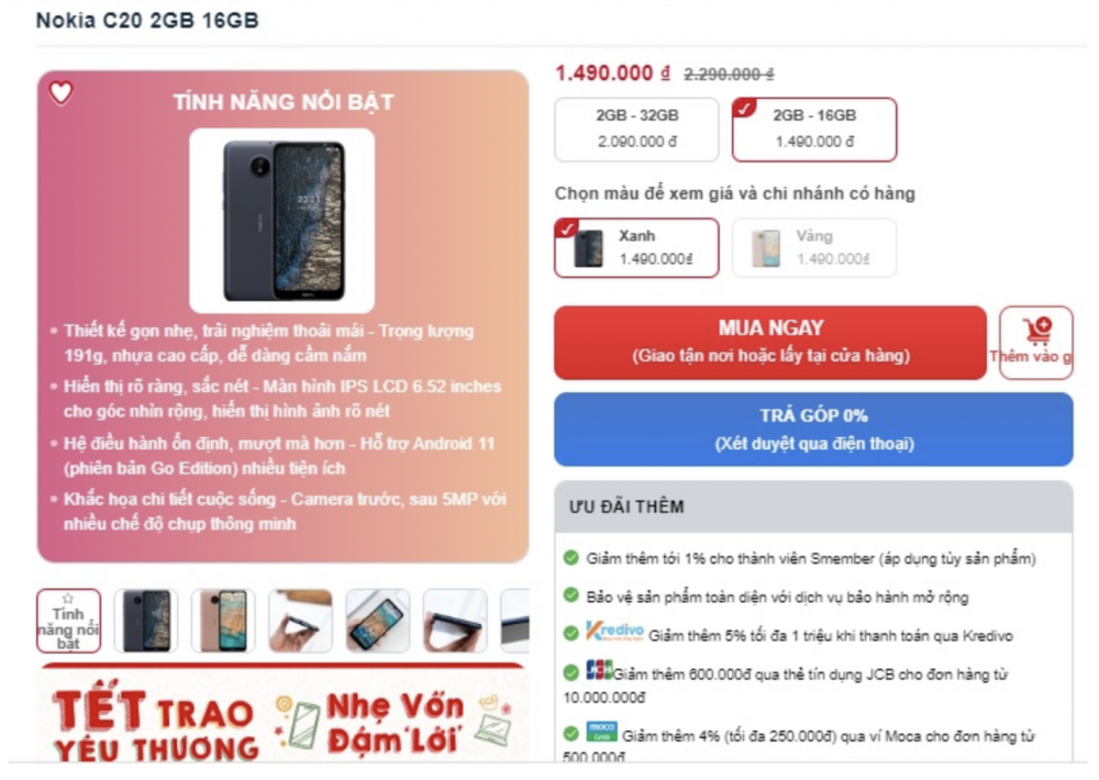 Giá Nokia C20 tháng 1/2023: Đại hạ giá, rẻ như điện thoại cục gạch