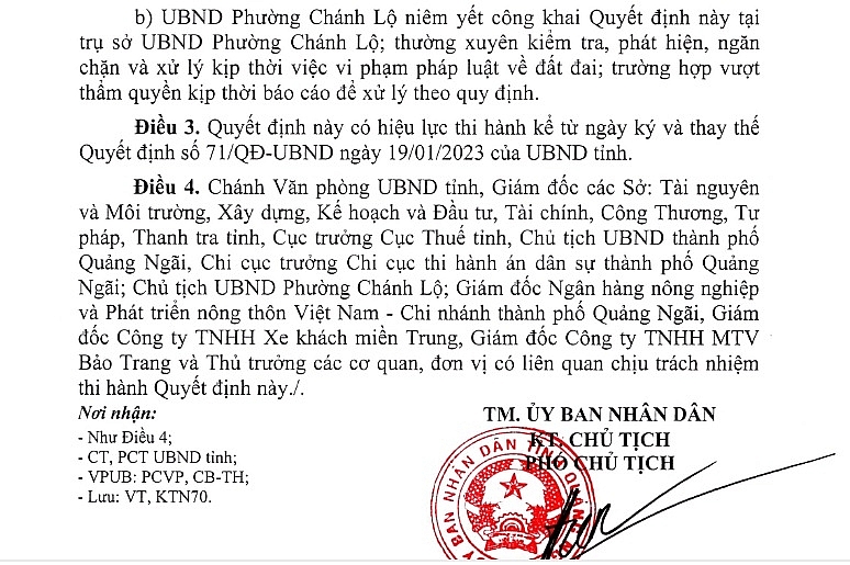 Quyết định vừa được Phó chủ tịch UBND tỉnh Quảng Ngãi ký