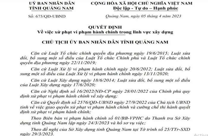 Công ty Xuân Phú Hải bị phạt 130 triệu đồng vì xây khách sạn không phép tại Quảng Nam