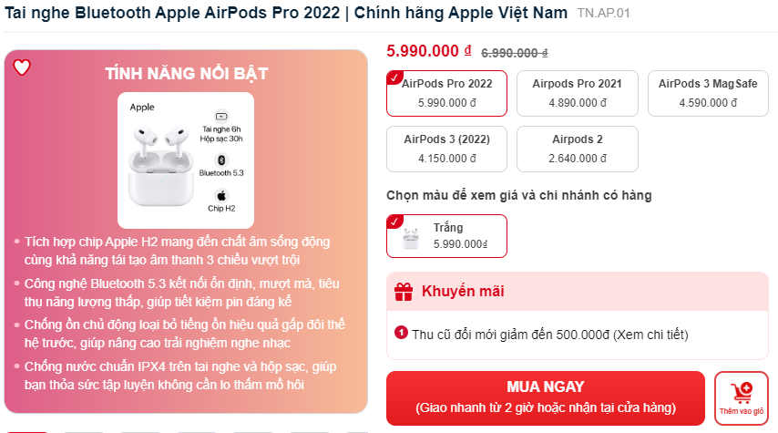 Cập nhật tai nghe AirPods Pro 2 tại Cellphones