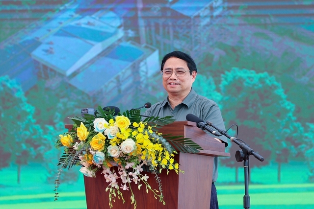 Thủ tướng Phạm Minh Chính phát biểu tại lễ khánh thành Nhà máy Nhiệt điện Thái Bình 2. Ảnh: VGP