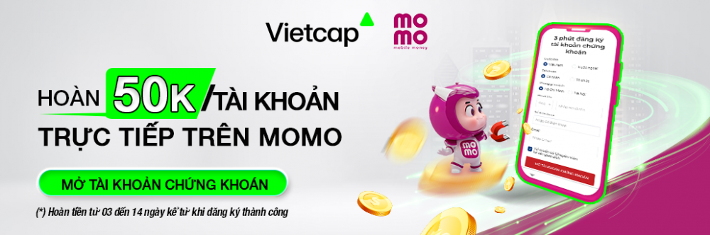 Chứng khoán Vietcap: Mở tài khoản chứng khoán, nhận tiền hoàn trực tiếp trên Momo