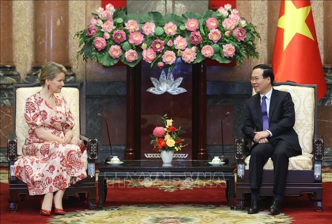 Chủ tịch nước Võ Văn Thưởng tiếp Hoàng hậu Bỉ Mathilde sang thăm và làm việc tại Việt Nam với tư cách là Chủ tịch danh dự của UNICEF Bỉ. Ảnh: TTXVN