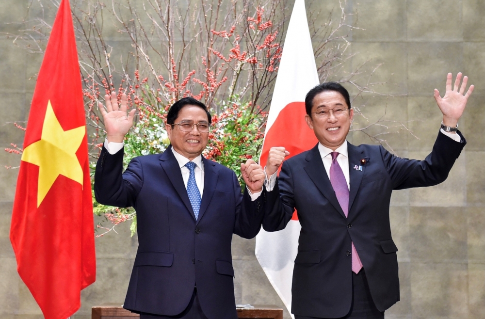 Thủ tướng Phạm Minh Chính và Thủ tướng Nhật Bản Kishida Fumio trong chuyến thăm chính thức Nhật Bản. (Ảnh: VGP)