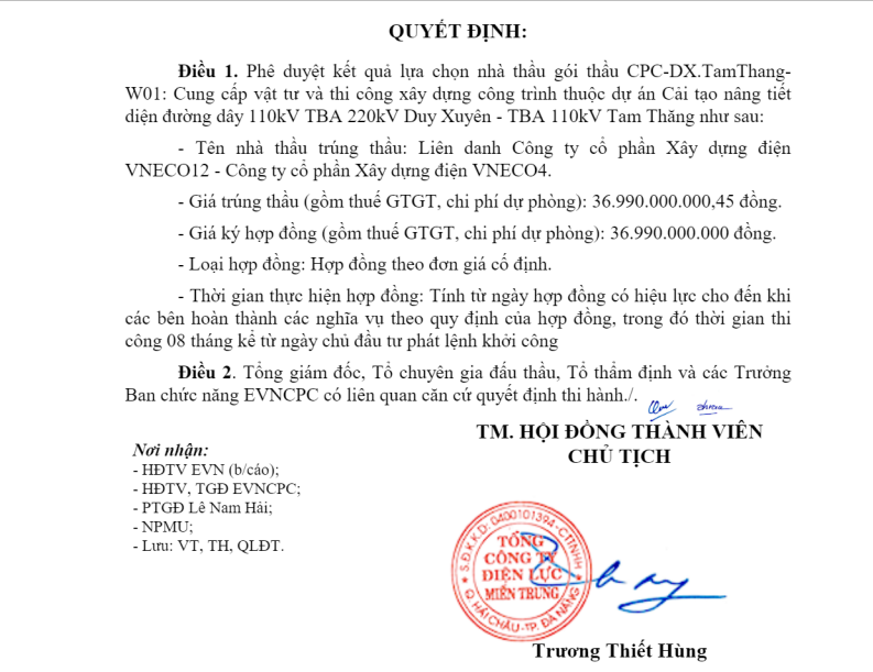 VNECO 4 và VNECO 12, cặp đôi công ty con của Xây dựng điện Việt Nam vừa được công bố trúng thầu