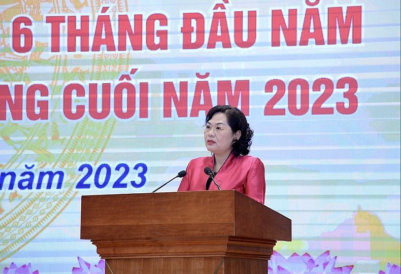 Thống đốc Ngân hàng Nhà nước Việt Nam Nguyễn Thị Hồng phát biểu khai mạc Hội nghị.