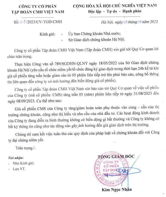 CMH Việt Nam giải trình như 