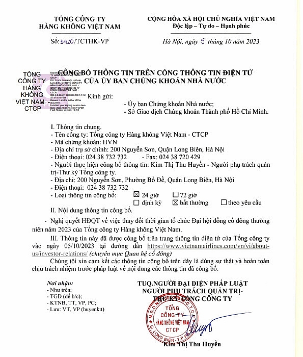 Tổng Công ty Hàng không Việt Nam (HVN) lùi ngày tổ chức ĐHCĐ lần thứ 3 liên tiếp