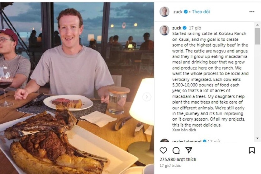 Tỷ phú Mark Zuckerberg chuyển hướng làm nông dân, chăn nuôi gia súc ở đảo Hawaii