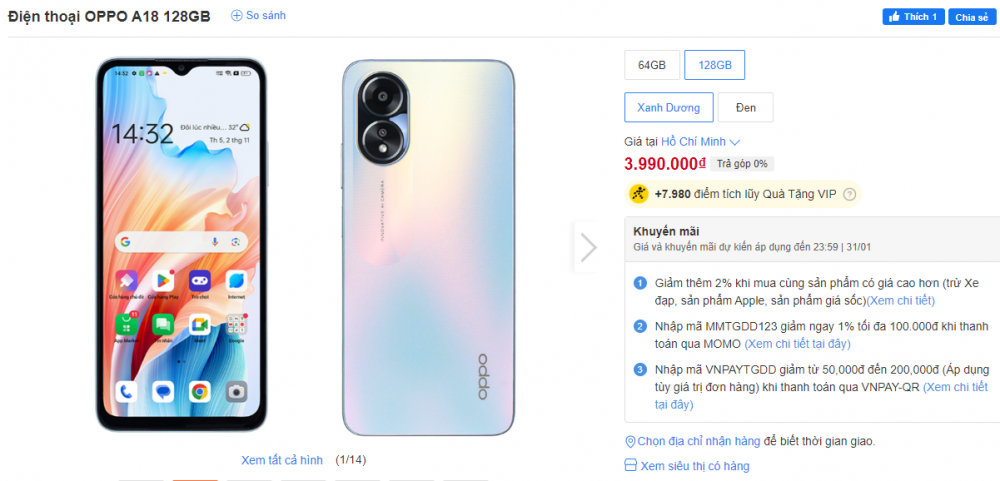 Điện thoại OPPO giá rẻ có thiết kế sang trọng, ROM đến 128GB đáng mua nhất