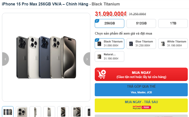 Giá iPhone 15 Pro Max giảm sâu dịp cận Tết, quyết “hạ đo ván” Galaxy S24 Ultra