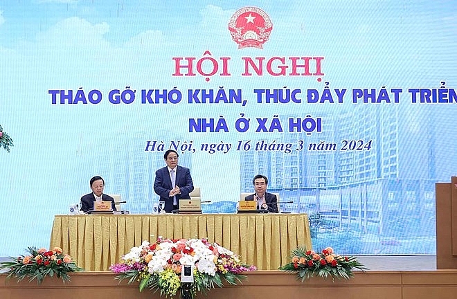 Thủ tướng Chính phủ Phạm Minh Chính chủ trì hội nghị về phát triển nhà ở xã hội. Ảnh: Nhật Bắc