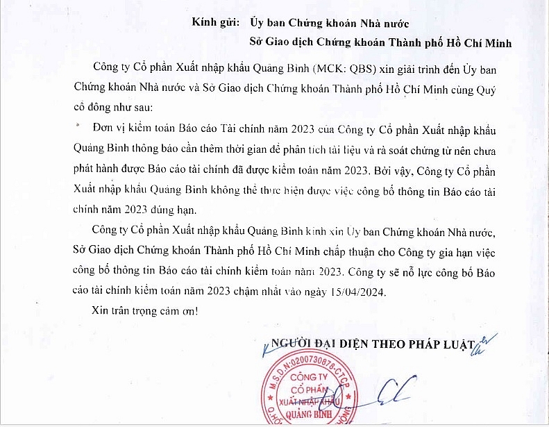 Xuất nhập khẩu Quảng Bình xin gia hạn nộp báo cáo tài chính