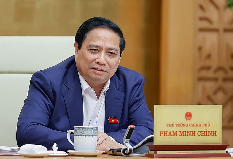 Kết luận phiên họp Chính phủ thường kỳ tháng 5, Thủ tướng Phạm Minh Chính nêu rõ, chính sách tiền tệ, tài khóa ưu tiên cho tăng trưởng càng cao càng tốt và kiểm soát lạm phát theo mục tiêu dưới 4,5% - Ảnh: VGP/Nhật Bắc