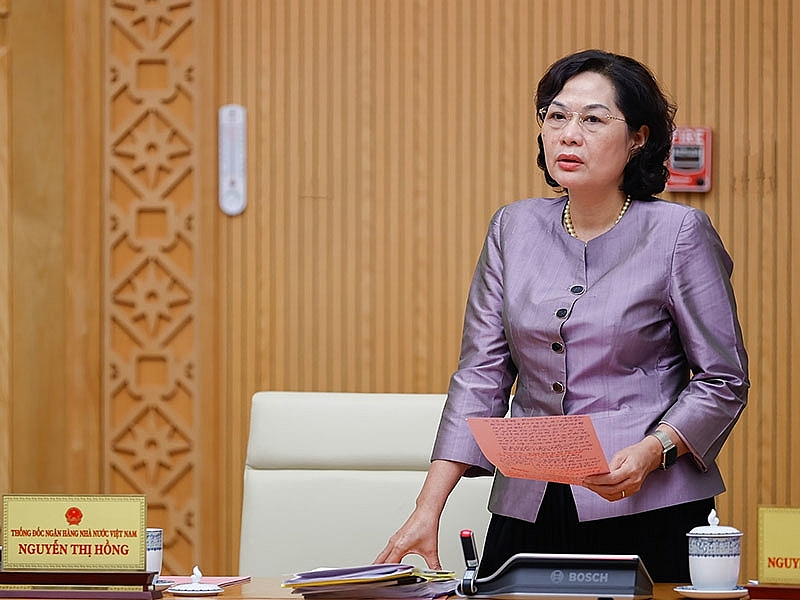 Thống đốc Ngân hàng Nhà nước Nguyễn Thị Hồng phát biểu tại phiên họp - Ảnh: VGP/Nhật Bắc