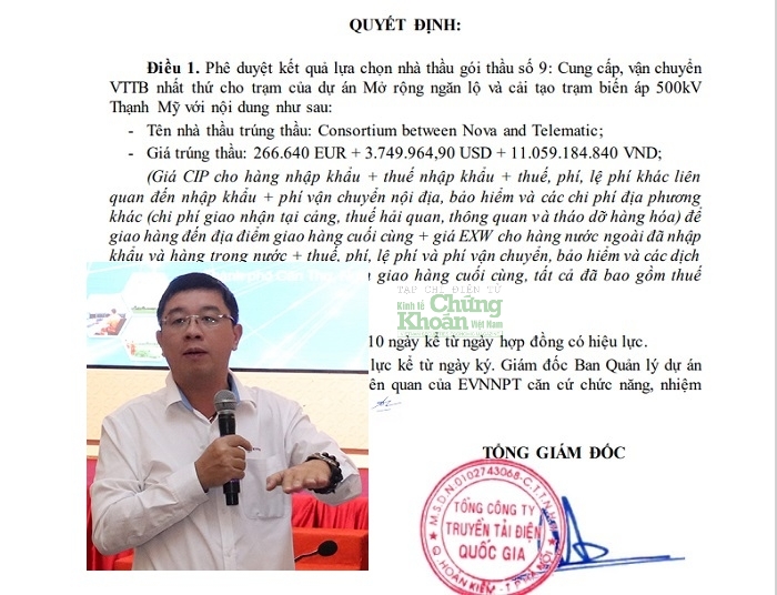 Ông Phạm Lê Phú, TGĐ Tổng công ty Truyền tải điện Quốc gia ký nhiều quyết định trúng thầu cho Công ty CP Công nghệ và Giải pháp NOVA