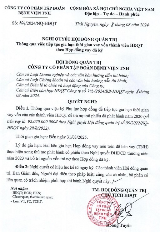 Tập đoàn Bệnh viện TNH tiếp tục gia hạn khoản vay gần trăm tỷ với các lãnh đạo công ty, nợ vay tăng vọt sau 6 tháng