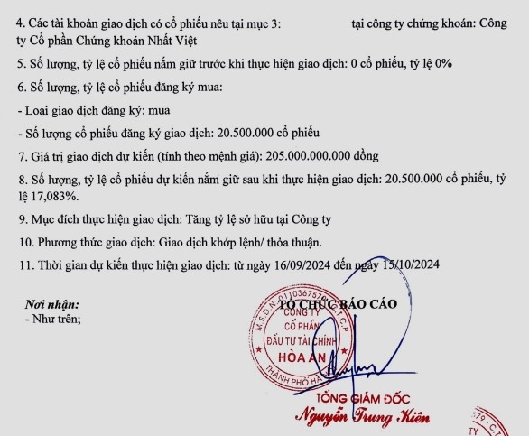 Chứng khoán Nhất Việt trước sự thay đổi lớn: Đầu tư Tài chính Hòa An muốn mua hơn 20 triệu cổ phiếu