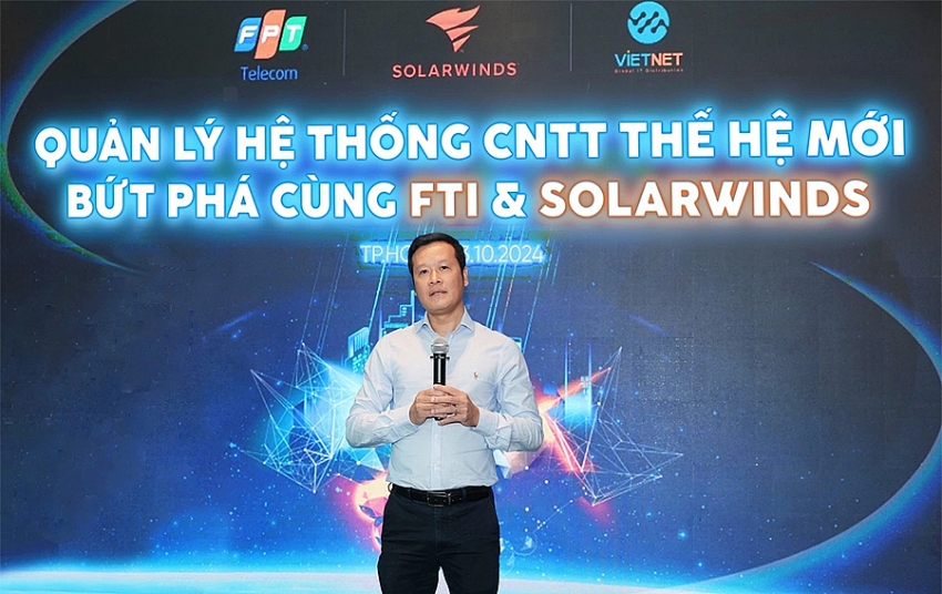 Ông Trần Văn Cường - giám đốc khối kinh doanh FPT Telecom International - phát biểu ý nghĩa sự kiện hợp tác chiến lược cùng SolarWinds