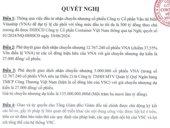 Thương vụ triệu đô: Viconship (VSC) nâng sở hữu tại Vinaship (VNA) lên hơn 37%