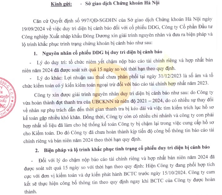 Cổ phiếu DDG chịu kiểm soát từ HNX do vi phạm liên tiếp về công bố thông tin và sử dụng vốn