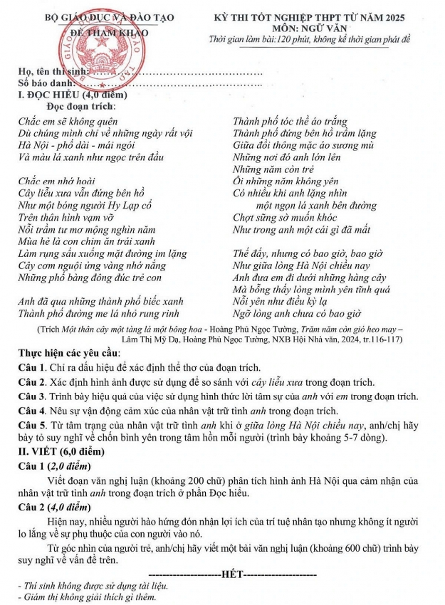 Công bố đề minh họa môn Ngữ Văn thi tốt nghiệp THPT Quốc Gia 2025