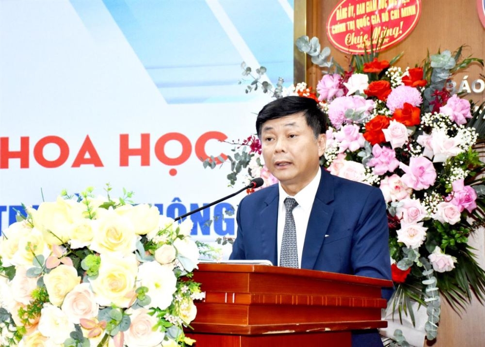 PGS, TS Phạm Minh Sơn, Phó Bí thư Đảng ủy, Giám đốc Học viện phát biểu tại Lễ kỷ niệm