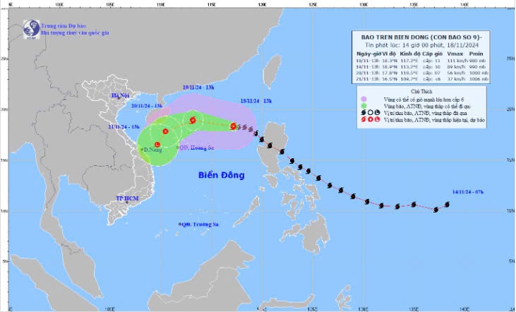 Bão số 9 giật cấp 14 tiến gần biển Trung Trung Bộ, không khí lạnh tràn về Bắc Bộ