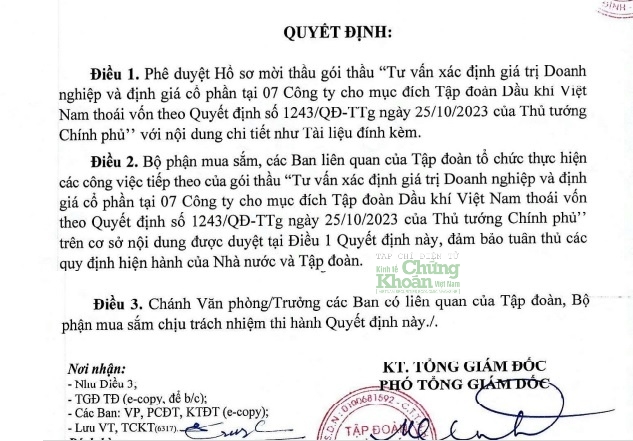 Hồ sơ mời thầu vừa được ông Dương Mạnh Sơn, Phó TGĐ PVN ký quyết định phê duyệt