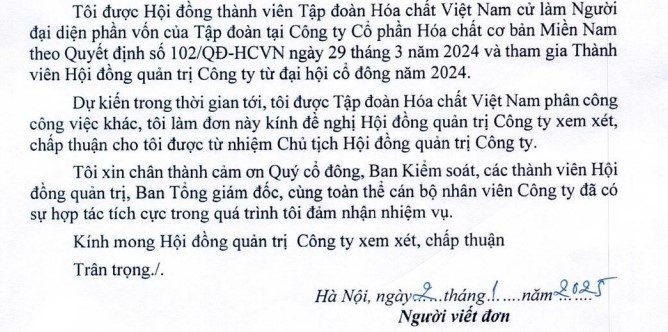 đơn xin từ nhiệm chức danh Chủ tịch HĐQT và Thành viên HĐQT