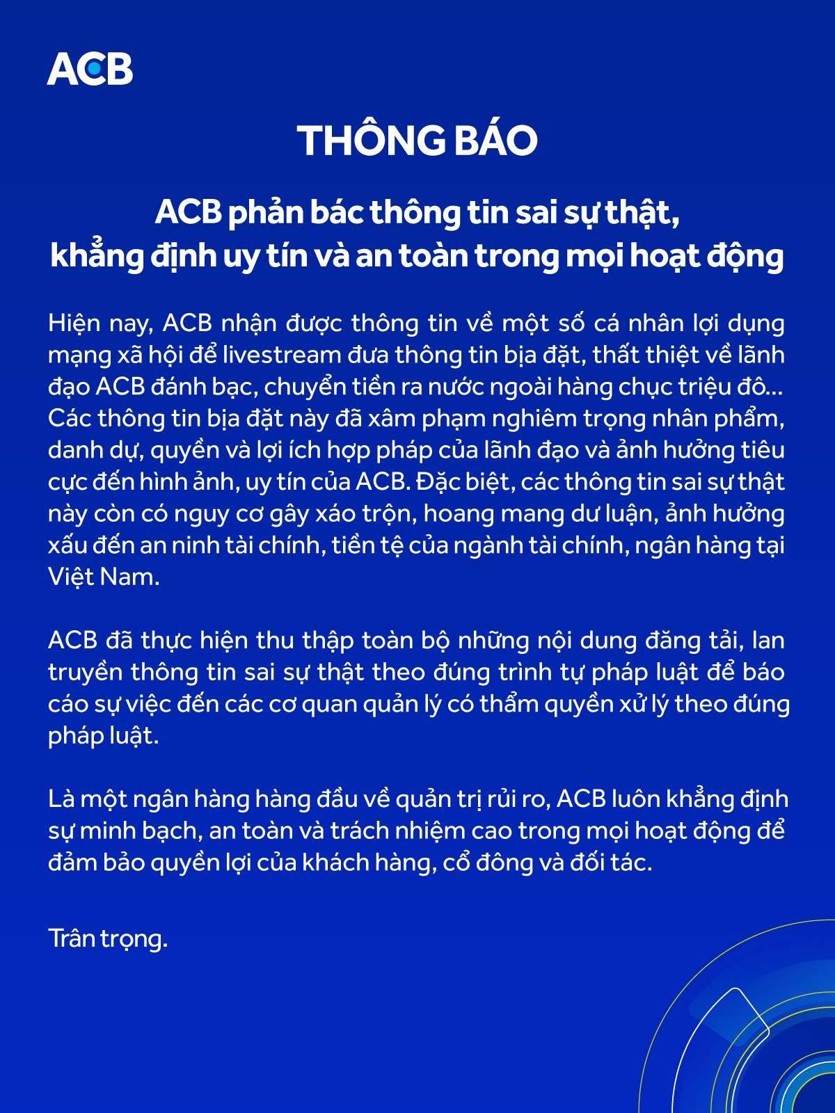 Cổ phiếu ACB phản ứng mạnh sau tin đồn thất thiệt về lãnh đạo ngân hàng